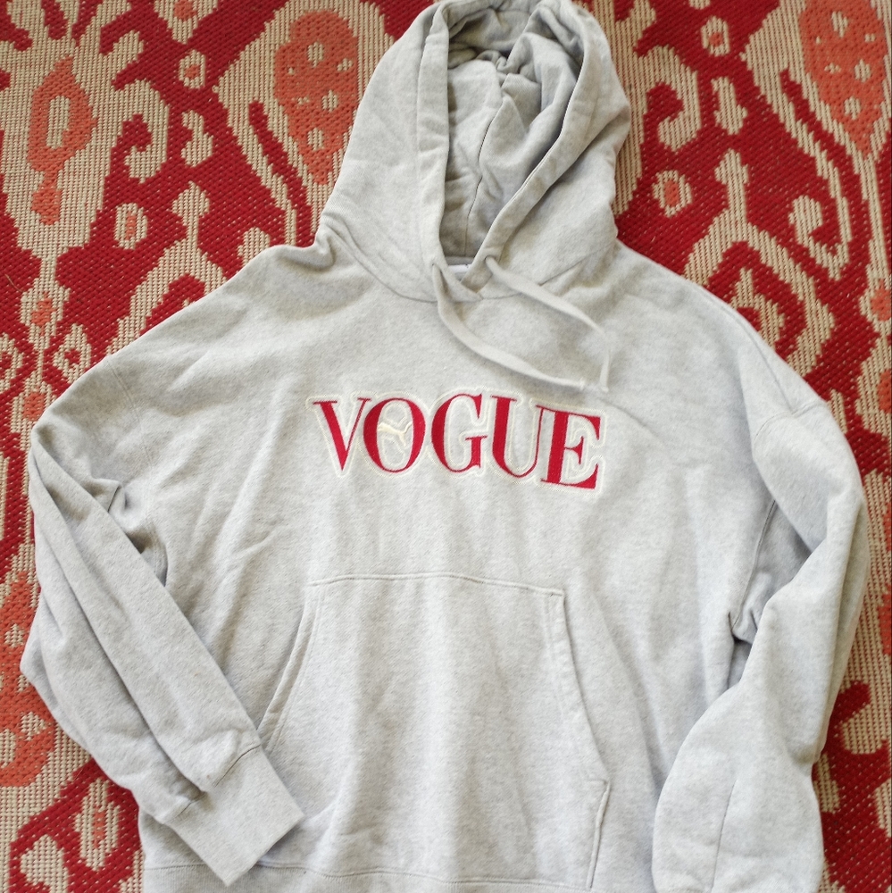 Vogue Gray Hoodie with Red Logo
